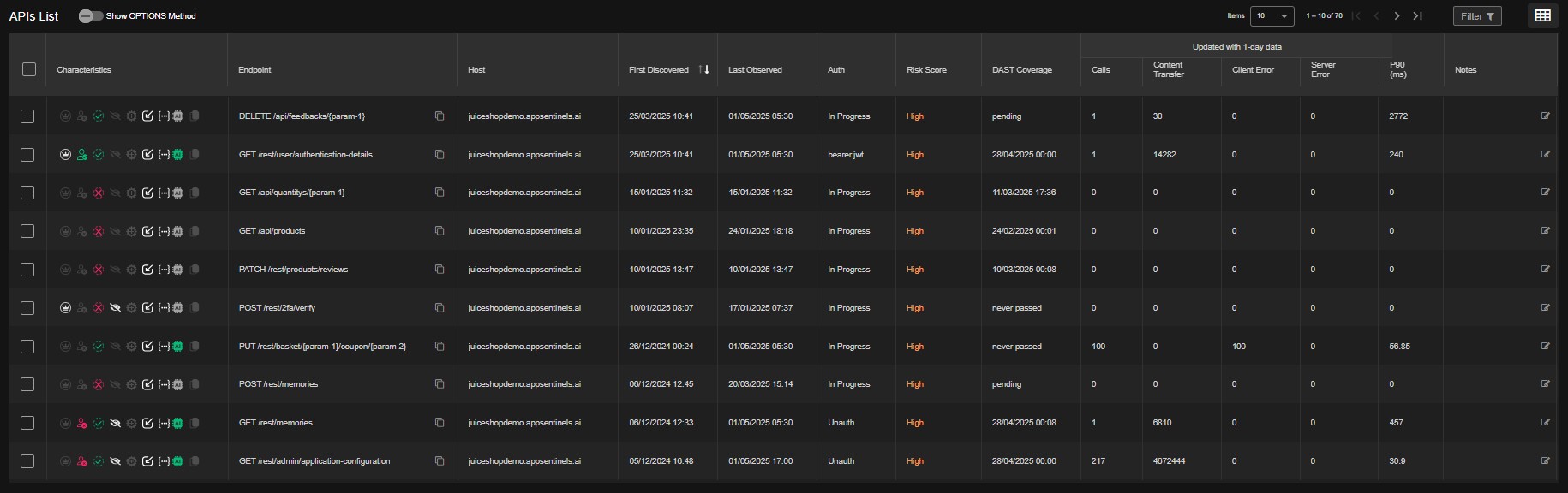 APIs List View Screenshot